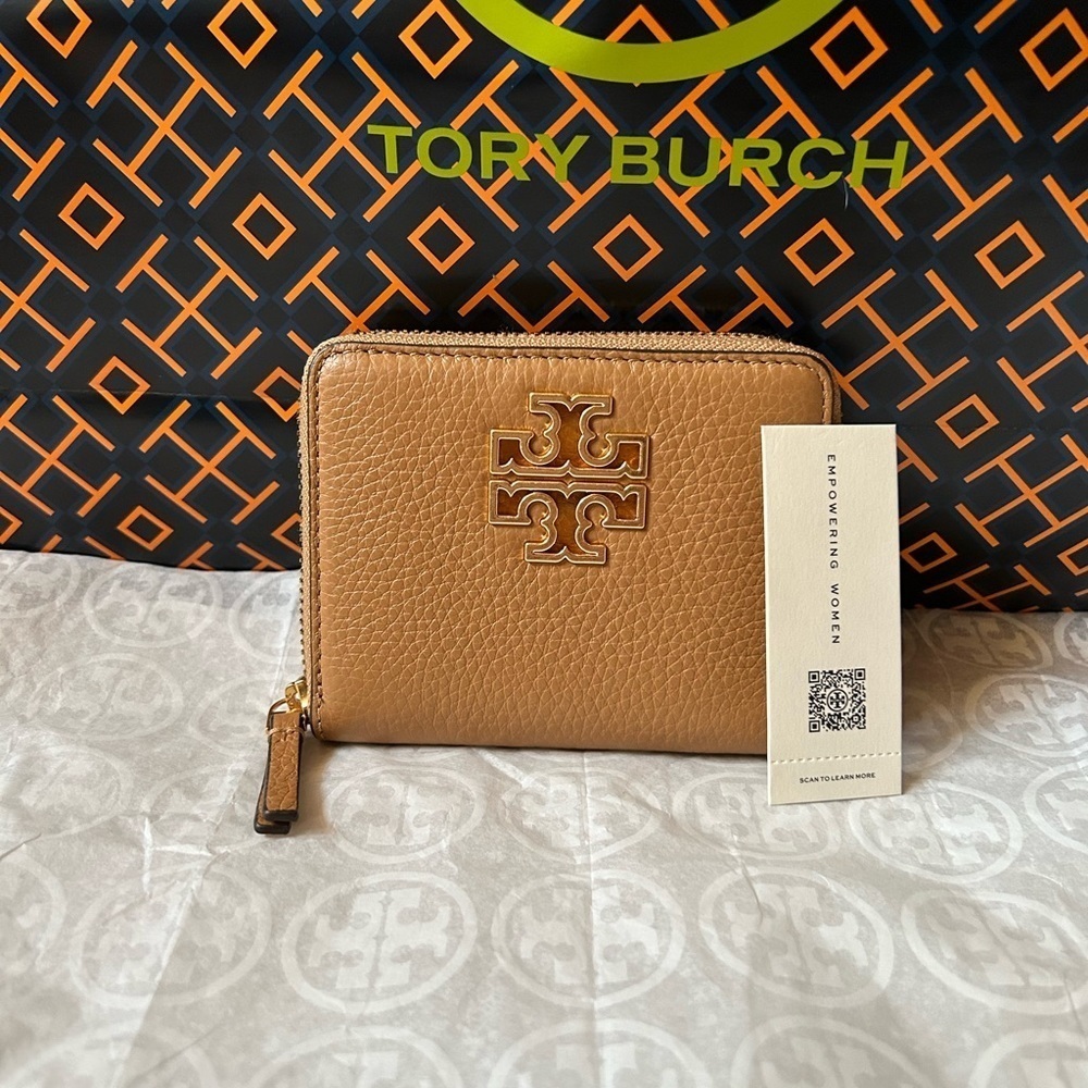 Tory Burch Britten Medium Wallet Tiramisu Gold Tan Brown